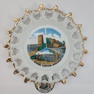 ANCO Souvenir Plate Grand Canyon Arizona Reticulated Gold Trim Vintage 7.25in